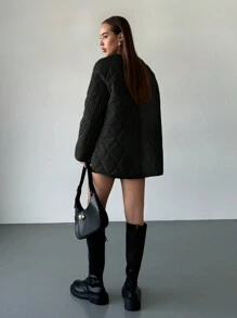 Aloruh Damska pikowana kurtka parka w kratę, luźny oversize'owy zielony kontrastowy płaszcz ocieplany, ciepły na jesień/zimę