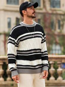 Manfinity CityGents Jersey de punto holgado con cuello redondo y bloques de color para hombre, para otoño/invierno