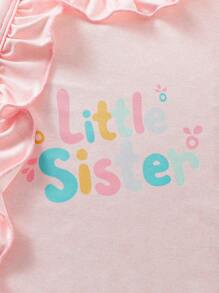 2 Stücke Neugeborenen Minimalistische Einfarbige Rüschenkragen Englisch & Kranich Grafik Langarm Romper Set