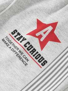 Manfinity EMRG 男士休闲运动字母和星星图案印花抽绳腰部宽松喇叭裤，外出长款街头运动裤，适合丈夫、男友礼物，适合狂欢 - 灰色 - 查看 4