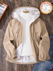 معطف كاجوال ذو بطانة حرارية متوسطة الوزن مع غطاء للفتيان المراهقين، بسحّاب وصف واحد، مناسب للمدرسة والحديقة والشاطئ وعيد الميلاد في فصول الربيع والصيف والخريف والشتاء