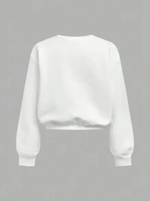 Set de 2 piezas: Sudadera cuello redondo con estampado de letras y sol + Leggings negros para niña preadolescente