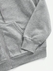 Attitoon Plus Size Women Grey Collegiate Style Casual Hoodie Jacket With Cute Letter Embroidery Pattern, Loose Fit, Suitable For Fall/Winter