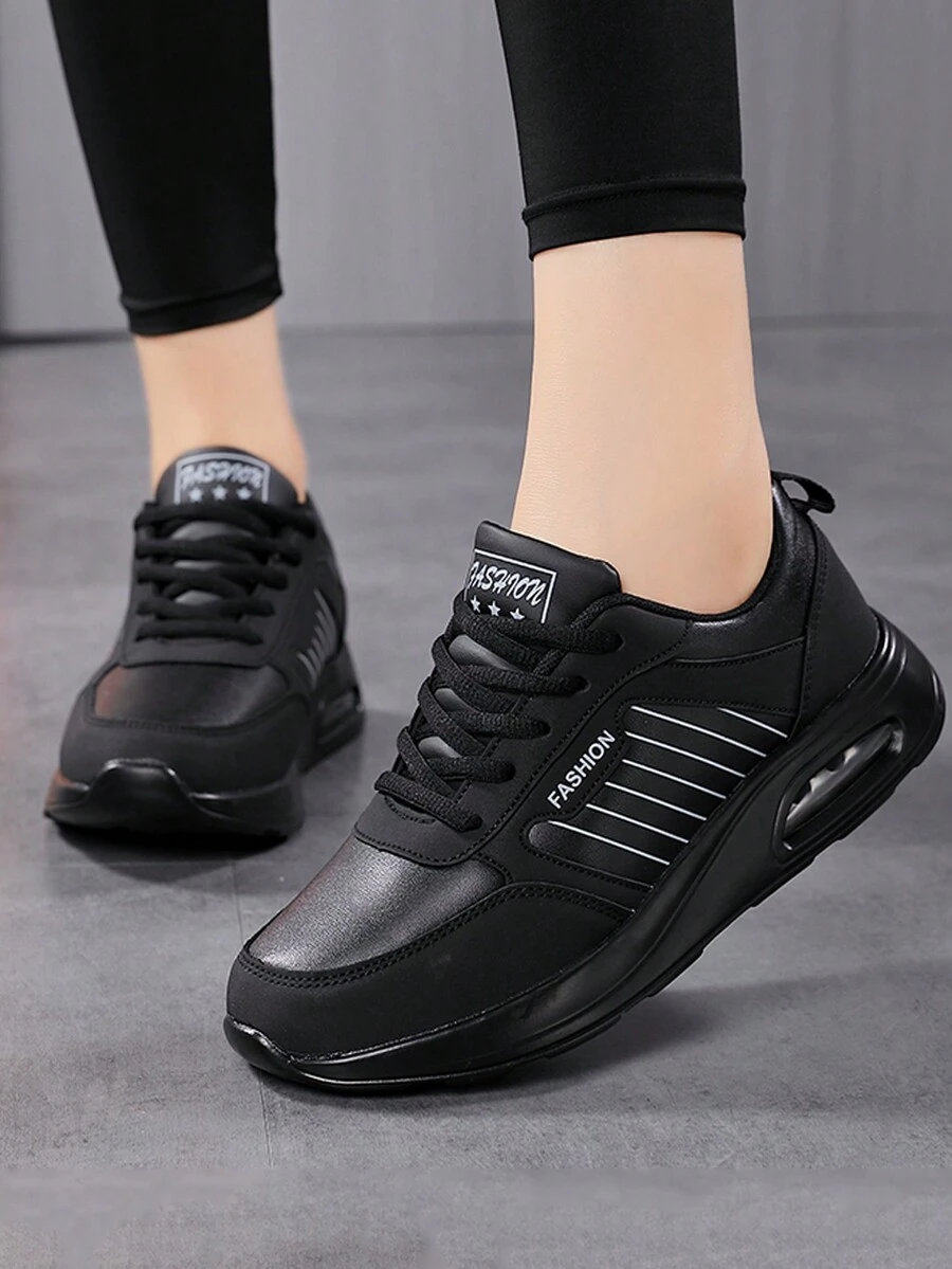 1 双时尚皮革透气百搭防滑耐磨户外休闲运动鞋，舒适回弹减震轻便可爱女鞋，适合所有季节 - 黑色 - 查看 1