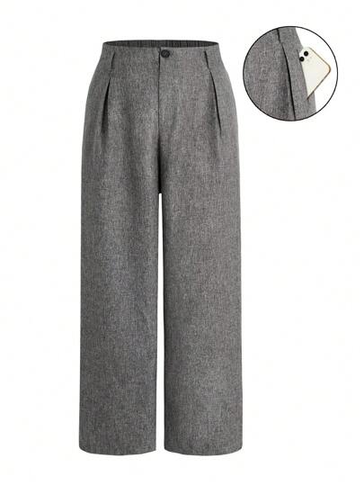 Franclia Women Elegant Pleated Wide Leg Palazzo Trousers,Solid Color Graduation,Back To School,Teacher Outfits For Women Winter Fall Autumn