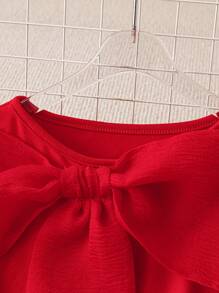 Chiquease Bộ 2 món/bộ áo cánh nơ dự tiệc Giáng sinh thanh lịch cho nữ và quần short nhung - Nhiều màu - Xem 3