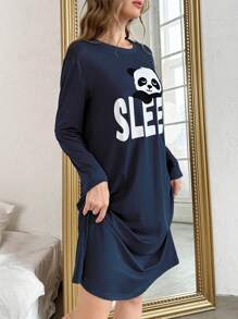 熊猫字母印花长袖睡衣，哞哞，秋季，冬季
