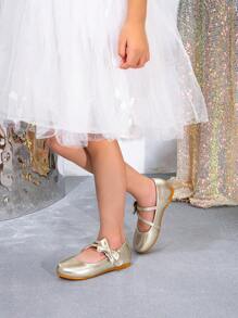 1 Pair Cute Baby Shoes, Comfortable Flat Shoes, Toddler Non-Slip Shoes Suitable For Outdoor Activities, Spring/Autumn - Gold - View 3