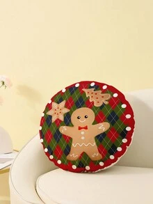 1pc Christmas Cartoon Gingerbread Men Printed Round Throw Pillow Cover, Single-Sided Printing, No Filling, Home Decorative Cushion Cover, 17.72"X17.72" - Multicolor - View 3