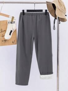 SHEIN Leap Crew Tween Boys' Blended Fleece All-Match Versatile Suit Pants, Suitable For Spring And Autumn Seasons - Grey - View 2