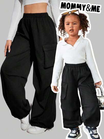 SHEIN Young Girl Solid Color Loose Casual Cargo Pants