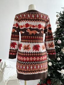 Sunnyshic Plus Size Casual Jacquard Pattern Christmas Sweater Dress, Suitable For Thanksgiving, For Winter - Multicolor - View 2