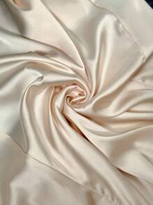 SHEIN Clasi 大码纯色圆领长袖褶皱简约休闲长裙 - 杏色 - 查看 7