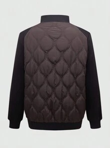 Manfinity Homme Men's Raglan Sleeve Contrast Color Quilted Padded Coat, Autumn/Winter - Coffee Brown - View 2