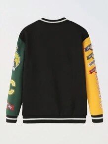 SHEIN Jaqueta de beisebol esportiva com estampa de blocos de cores para meninos pré-adolescentes