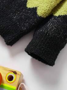 Baby Boys Multi-Color Jacquard Half-Side Fleece Warm Front Open Cardigan Sweater, Comfy & Versatile, Autumn/Winter - Army Green - View 5