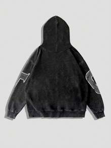 ROMWE MEN Street Life 男士休闲字母印花长袖连帽运动衫，秋季 - 黑色 - 查看 2