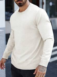 Manfinity Homme Plus Size Men's Casual Solid Color Knit Sweater, Autumn/Winter