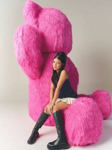 SHEIN X  Ignacia Antonia Chiquease 1 件装黑色无袖褶边圆领连衣裙粗花呢女装 - 寶藍色 - 查看 7