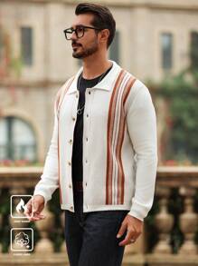 Manfinity CityGents Áo khoác cardigan sọc khối màu thường ngày cho nam, Áo khoác cardigan sọc khối màu thường ngày mùa thu/đông, Quà tặng cho chồng, bạn trai - Nhiều màu - Xem 1