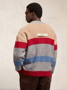 AKNOTIC Business Casual Locker gestrickter, lässiger Rundhals-Cardigan für Herren mit Farbblock-Streifen in Grau und langen Ärmeln, geeignet für Herbst/Winter, Neujahr, Weihnachten, Party, grober Cardigan, als Geschenk für Ehemann, Freund, Drop-Shoulder - Grau - Übersicht 9