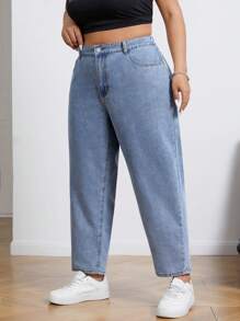 SHEIN ICON Kích thước lớn Quần jean Tapered - Màu xanh lam - Xem 1