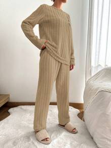 RueChic Dames ronde hals lange mouwen grafische detail casual loungewear set