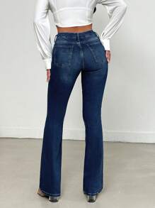 EURMUSE Fashionabla mångsidig snedficka 98% bomull tvättade Flare jeans - Mörktvätt - Visa 2