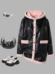 Jacket For Teen Girls, Casual Fluffy Lining Thicken Thermal Lined Bomber Jacket, Autumn/Winter