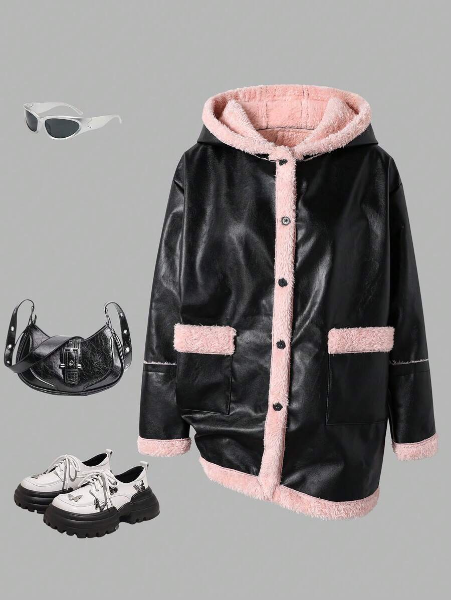 Jacket For Teen Girls, Casual Fluffy Lining Thicken Thermal Lined Bomber Jacket, Autumn/Winter