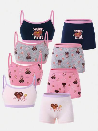 4 st/set Ung flicka söt tecknad mönster underkläder set