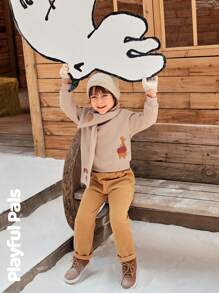 SHEIN Bộ đồ ấm áp dài tay in họa tiết hoạt hình dễ thương cho bé trai và quần ống đứng lót lông, thời trang cho mùa thu/đông - Nhiều màu - Xem 16