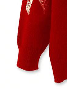 SHEIN Clasi Jersey holgado de talla grande elegante con decoración de moño y bordado de perlas, color rojo, para el invierno
