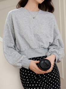 DAZY 1pc Women's Solid Color Loose Crew Neck Long Sleeve Sweatshirt, Casual For Everyday Wear