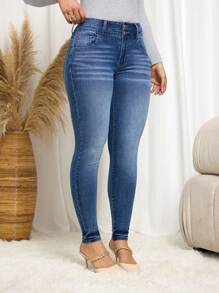 SHEIN Essnce Casual Washed Skinny Jeans, Autumn/Winter - Medium Wash - View 7