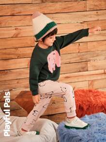 SHEIN 小男孩羊毛保暖圆领长袖图案运动衫和宽松图案运动裤 2 件套秋冬装 - 彩色 - 查看 7