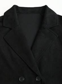 Sweetra Women's Trench Coat, Fall/Winter, European And American Ins Style, With Belt, Long Sleeve, Casual, Elegant, Slim Fit, Versatile, Black, New Design, Short, Windproof, Warm, Classic Faux Suede Material - Black - View 3