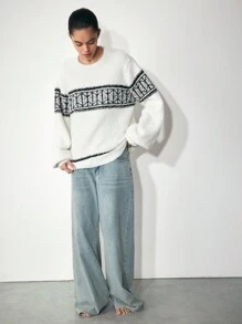 Maija Damen warmer Fairisle Muster Weißer Pullover, Pullover für Herbst/Winter