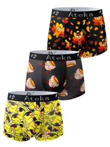 3pcs/Pack Men's Cartoon Print Boxer Briefs - Multicolor - View 5