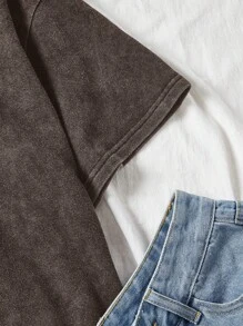 Muchica 1 件女式圆领棕色针织斑点鬼脸印花 T 恤 - 棕色 - 查看 5