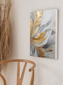 1 幅抽象花卉带框帆布墙面艺术海报现代简约金色和灰色花卉墙壁装饰画适用于卧室客厅装饰带框