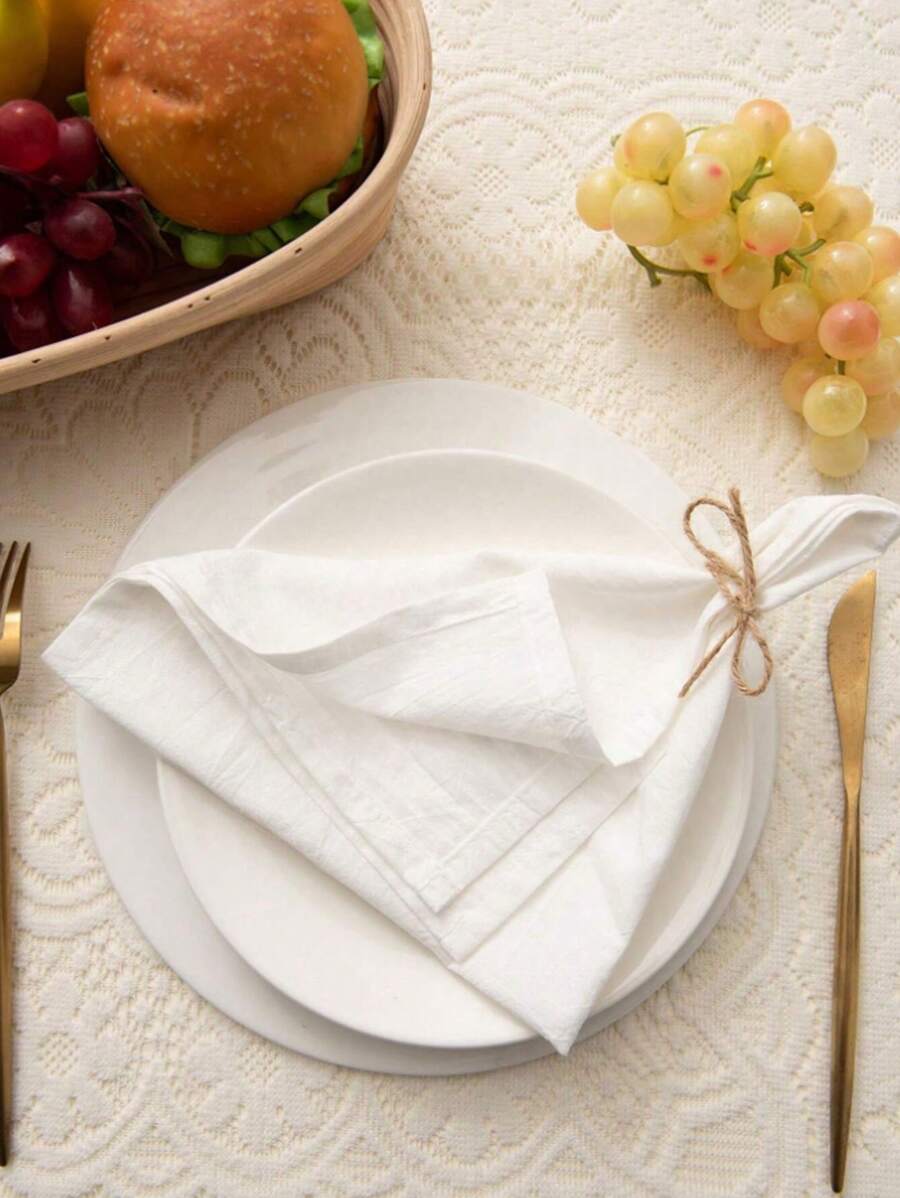 Set de 1/6 servilletas cuadradas modernas y sencillas, suaves y absorbentes, con estilo vintage europeo y americano, de unicolor y textura plisada, para decoración de mesa de restaurante/hogar/fiesta, también puede usarse como paños de taza, mantel o individuales (disponible en varios colores) como regalo navideño - Blanco - Ver 1