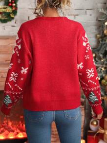 SHEIN LUNE Áo len dệt kim họa tiết Giáng sinh cho nữ, thường ngày cho mùa thu/đông - Nhiều màu - Xem 2