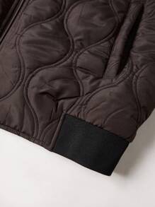 Manfinity Homme Men's Raglan Sleeve Contrast Color Quilted Padded Coat, Autumn/Winter - Coffee Brown - View 3