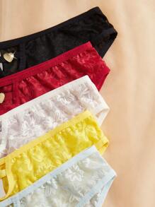5 chiếc/gói Quần lót ren gợi cảm Quần lót nữ lãng mạn, thoáng khí và thoải mái - Nhiều màu - Xem 5