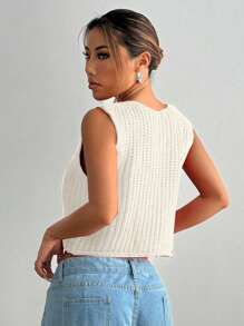 Flirla Fashionable Round Neck Button Decor Minimalist Sleeveless Knit Top