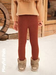 SHEIN 女童两件套星月刺绣纹理打底裤，时尚简约休闲套装，适合秋冬季穿着 - 彩色 - 查看 2