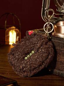 HARRY POTTER X SHEIN 怪物书里的怪物 刺绣卡通图案毛绒零钱包钥匙扣、礼物 - 棕色 - 查看 4