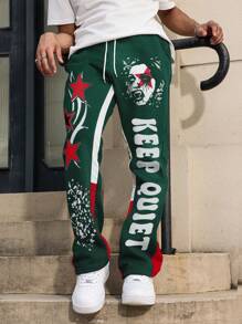 PAVTROS Manfinity Streetrush Men's Street Style Graffiti Letter & Pentagram Print Drawstring Waist Sweatpants - Multicolor - View 3