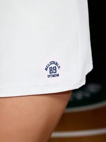 SHEIN Sports 女士纯色拼接印花简约运动迷你裙和短裙 - 白色 - 查看 4
